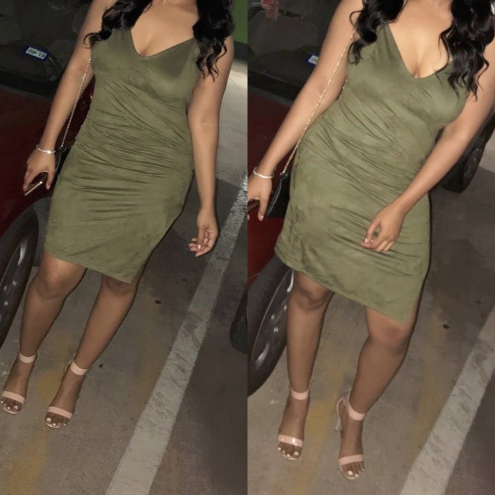 🔴May Pink Suede olive dress